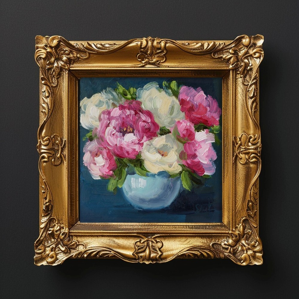 Peony Painting Abstract Flowers in Vase Original Wall Art House Decor Oil Art