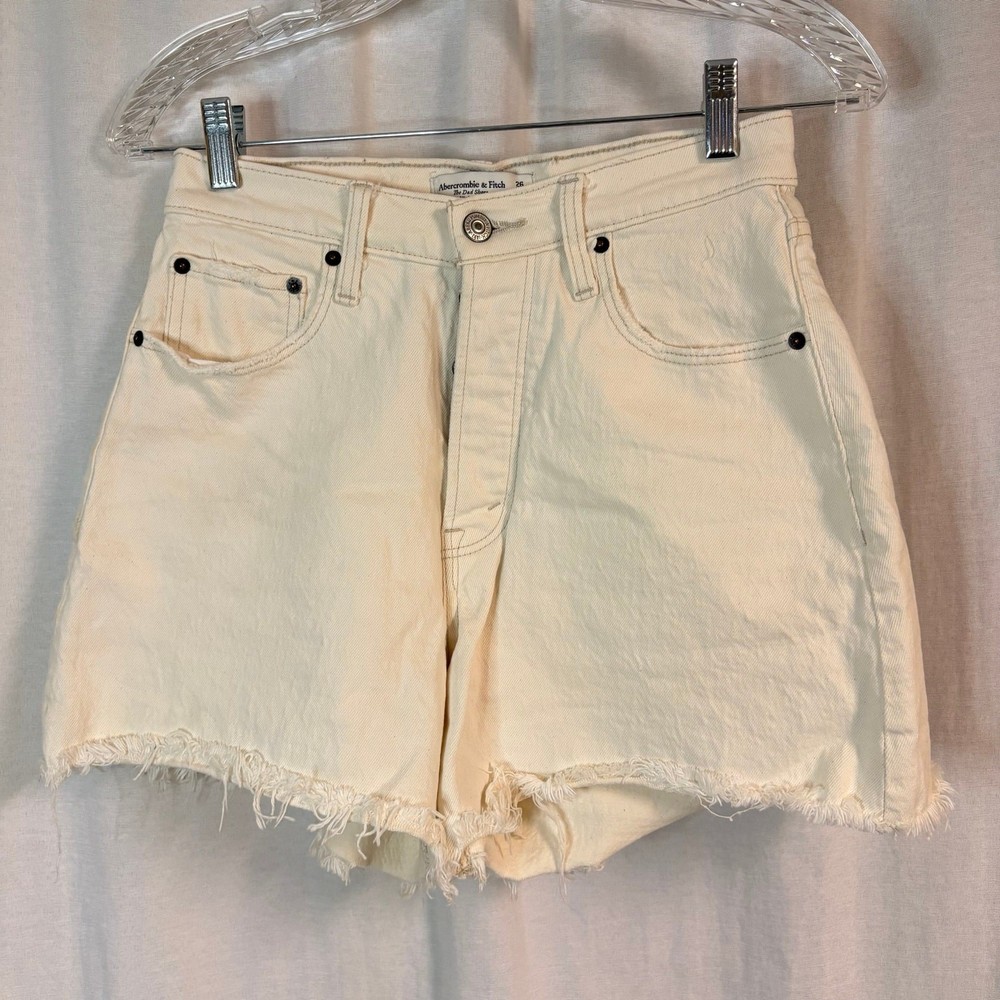 Abercrombie & Fitch High Rise Dad Shorts Cream Frayed Hem Size 26
