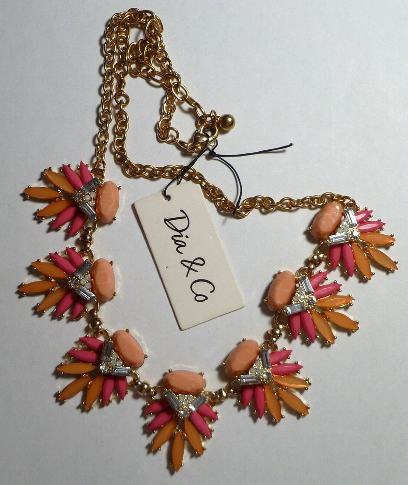 Necklace Dia & Co pink peach gold tone cut resin rhinestone 24