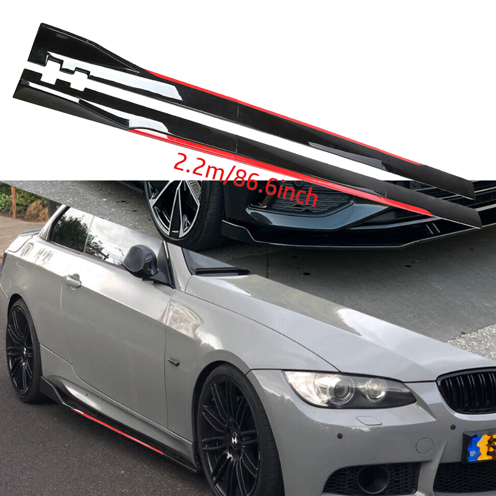 For BMW Side Skirt Extension Body Kit Splitter Spoiler Glossy Black & Red Line