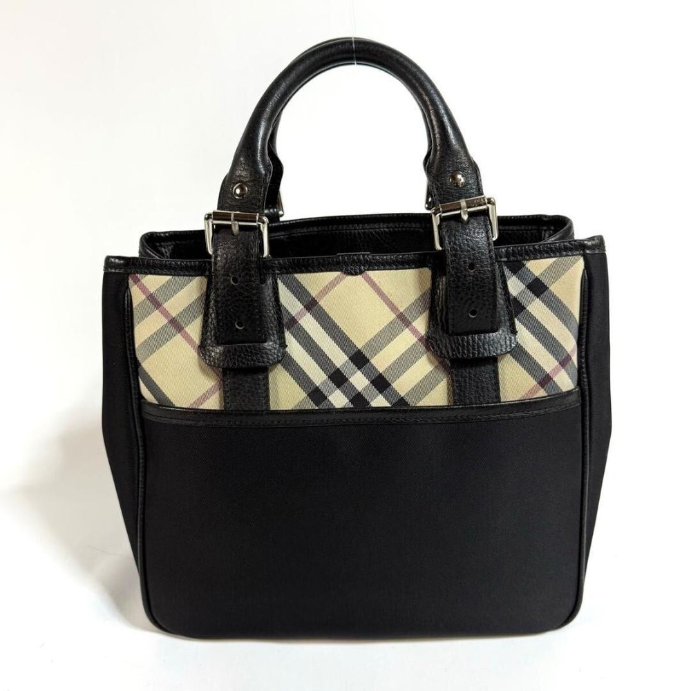 BURBERRY Rare Handbag Tote Nova Check Canvas Leather Black Women's Present JAPAN