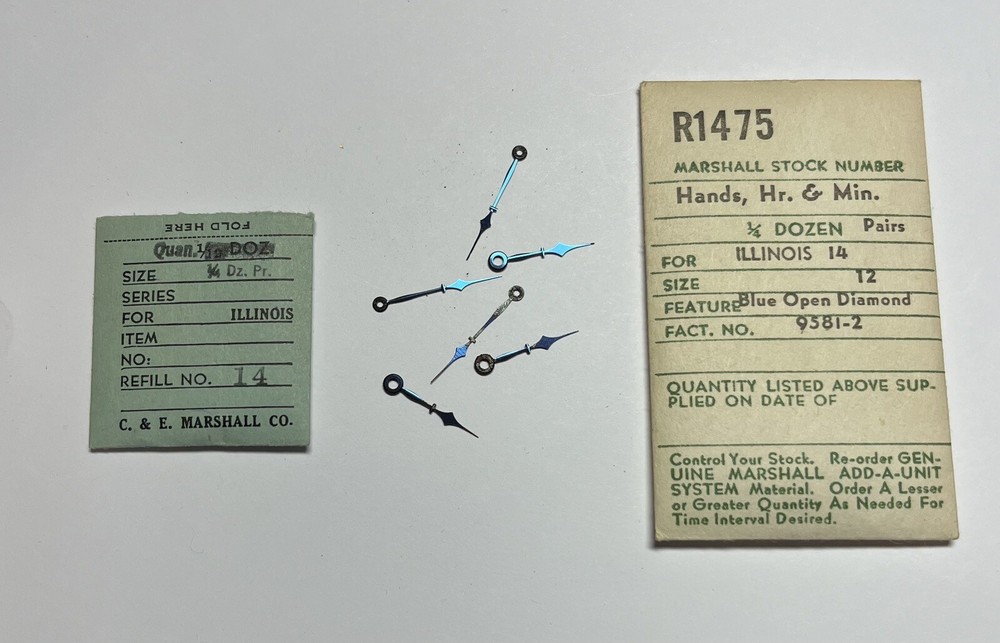 3 Pair Vintage NOS Illinois 12s Blued Pocket Watch Hour & Minute Hand Parts Lot