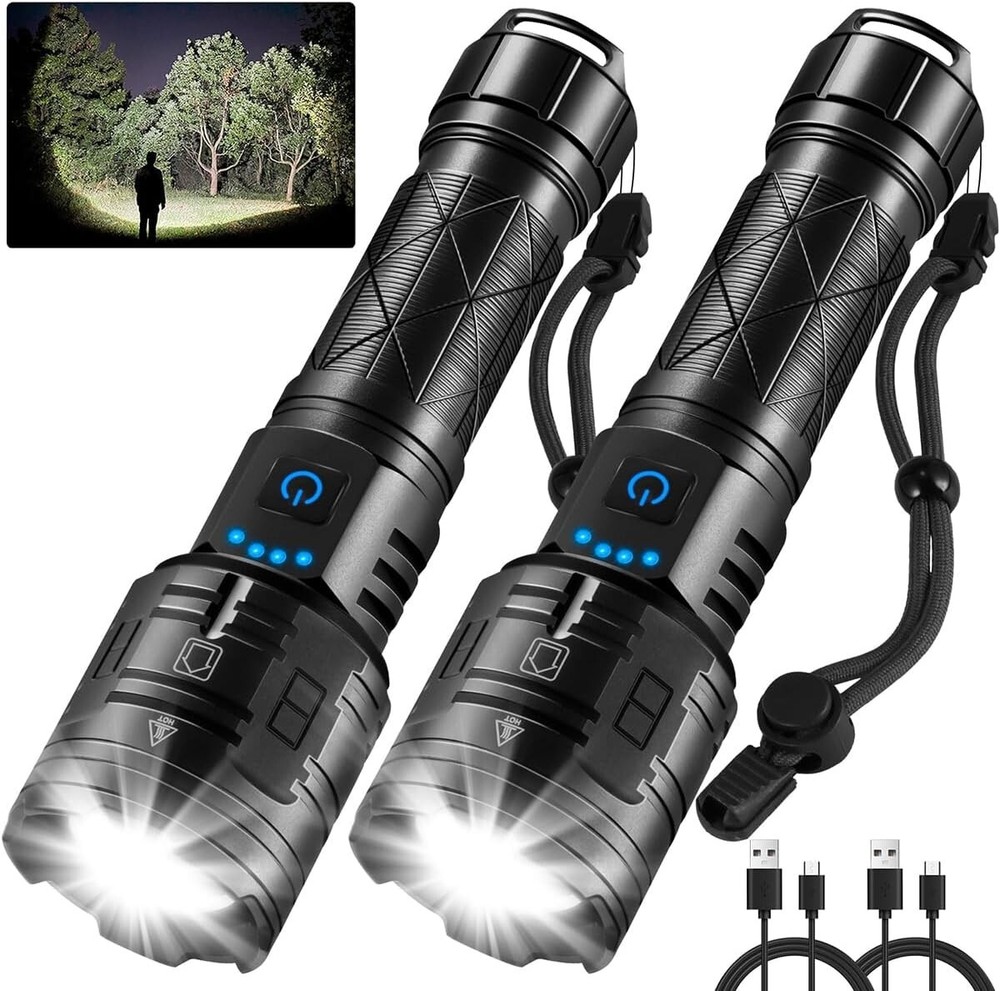 2-Pack 990K Lumens Tactical Flashlight Set - 5 Modes, Waterproof, Rechargeable