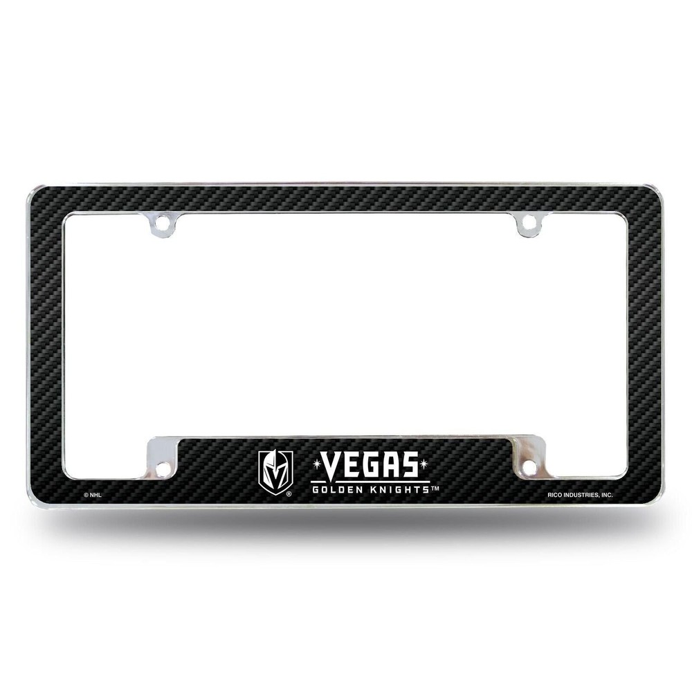 Vegas Golden Knights Metal License Plate Frame Chrome Tag Cover, Carbon Fiber...