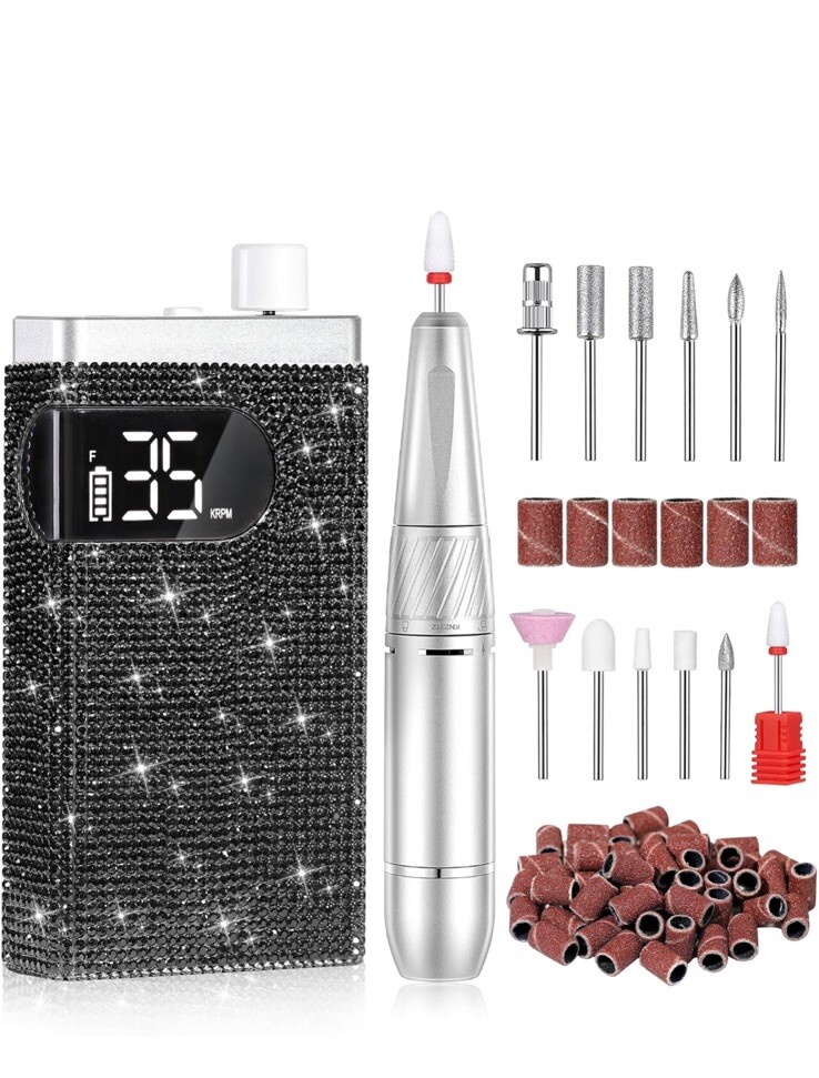 Nail Drill, Professional Rechargeable 35000RPM Electric Nail File, Cordless