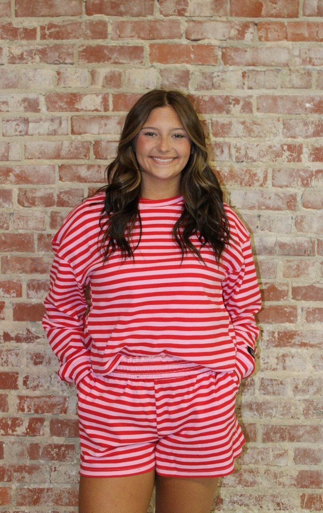 Lulu Mac Pink With Red Stripe Long Sleeve Shirt