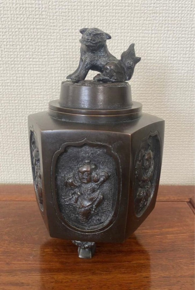 Bronze Incense Burner Shishi Lion 7 inch Vintage Japanese Censer Figurine Koro