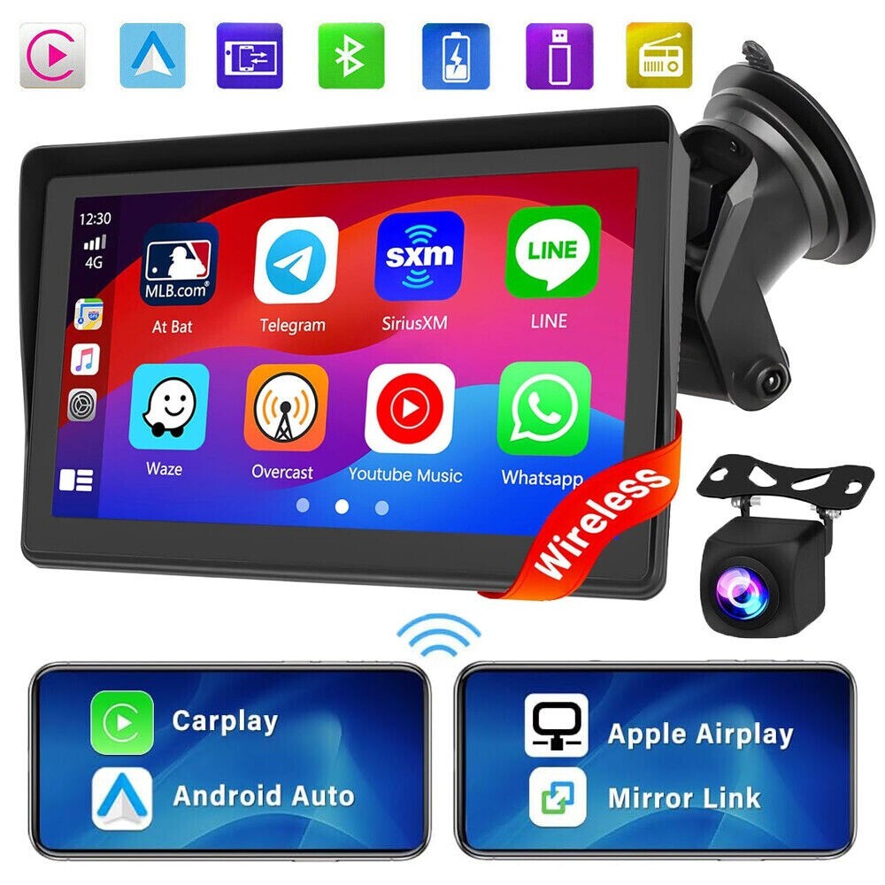 7'' Portable Car Stereo Radio Wireless Apple CarPlay Android Auto Backup Camera