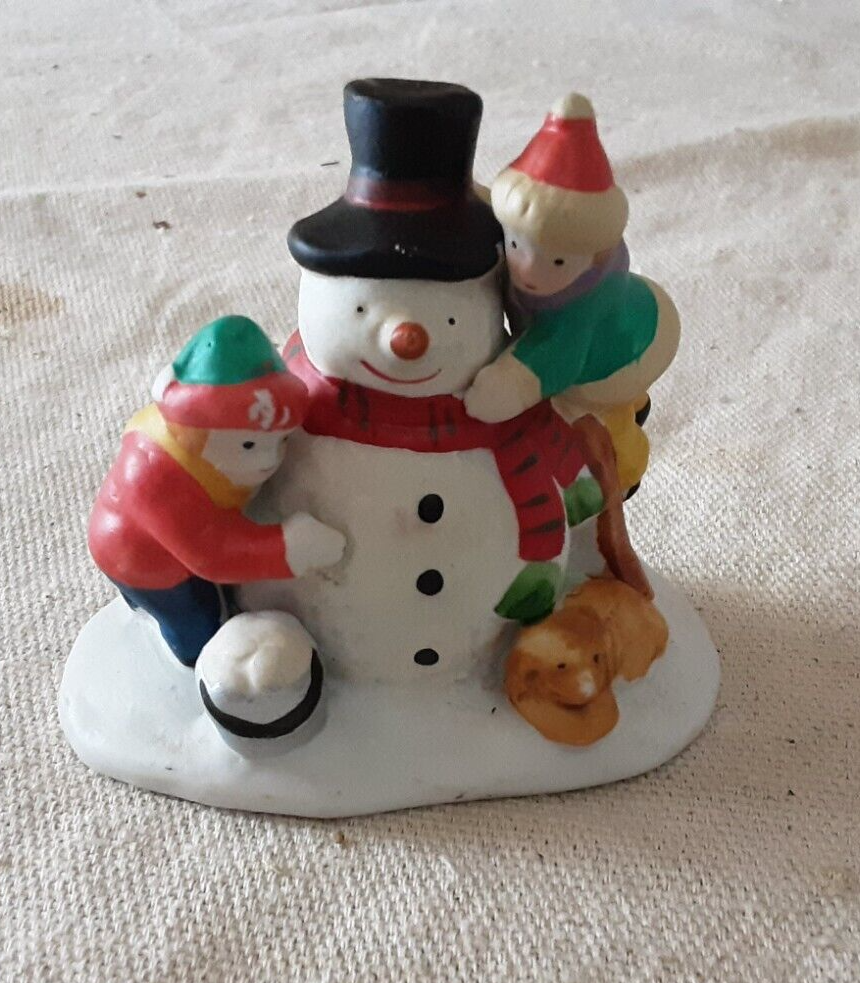 Lemax Dickensville Porcelain Snowman Figurine with Children Playing