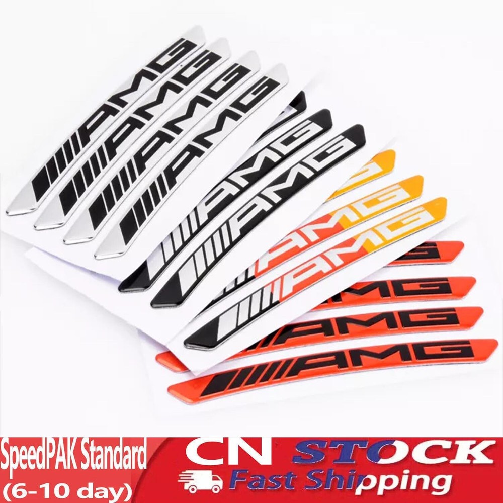 4Pcs 3D Silver Black Sticker For AMG Sport Wheel Wheels Rim Decal Emblem Badge