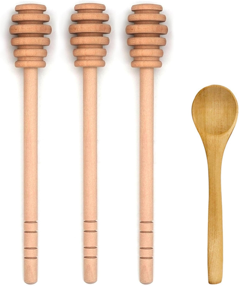 4PCS 6 Inch Honey Dipper Sticks Honey Spoon, Wooden Honey Mixing Stirrer Honey C