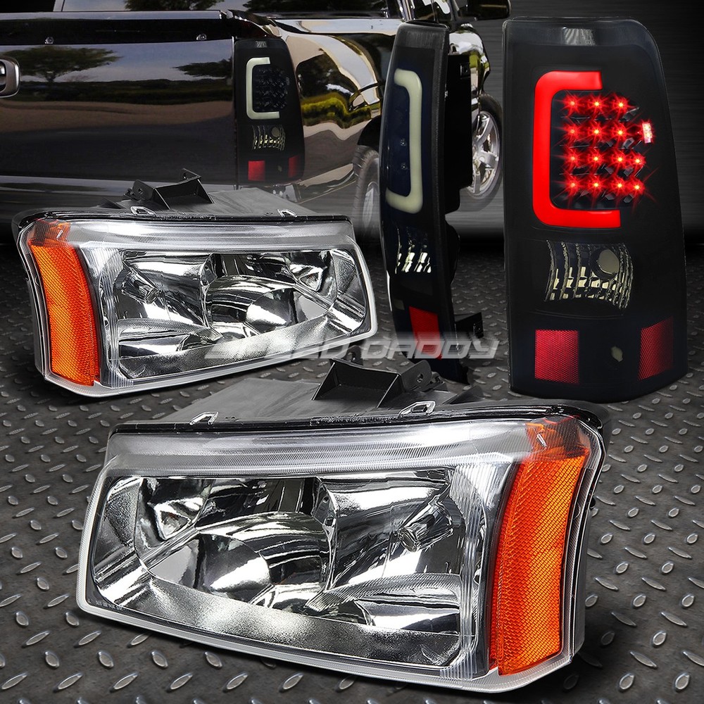 Chrome Crystal Headlight + Black Smoked 3D LED Tail Light for 2003-2007 Silverado