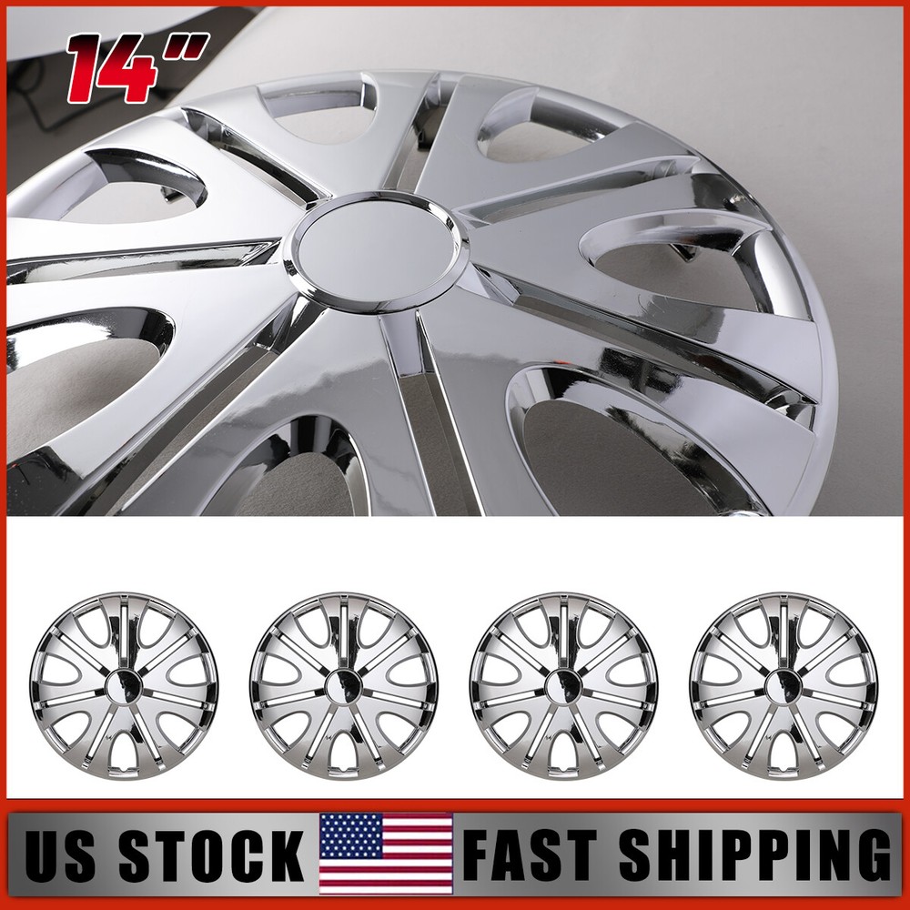 14 Inch 4Pc Glossy Chrome Wheel Rim Covers Hub Caps Fits R14 Tire & Steel Rim