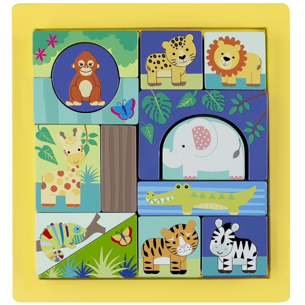 Orange Tree Toys: Jungle Animals: Block Puzzle - Hand Painted Colorful Wooden...