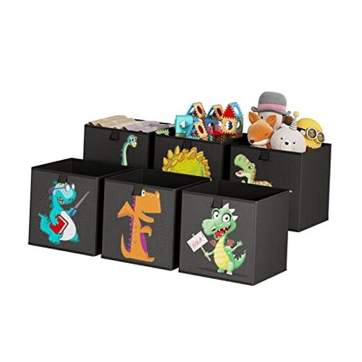 6 Pack 13 Inch Fabric Storage Cubes for Shelves, Animal Print Organizer Bins