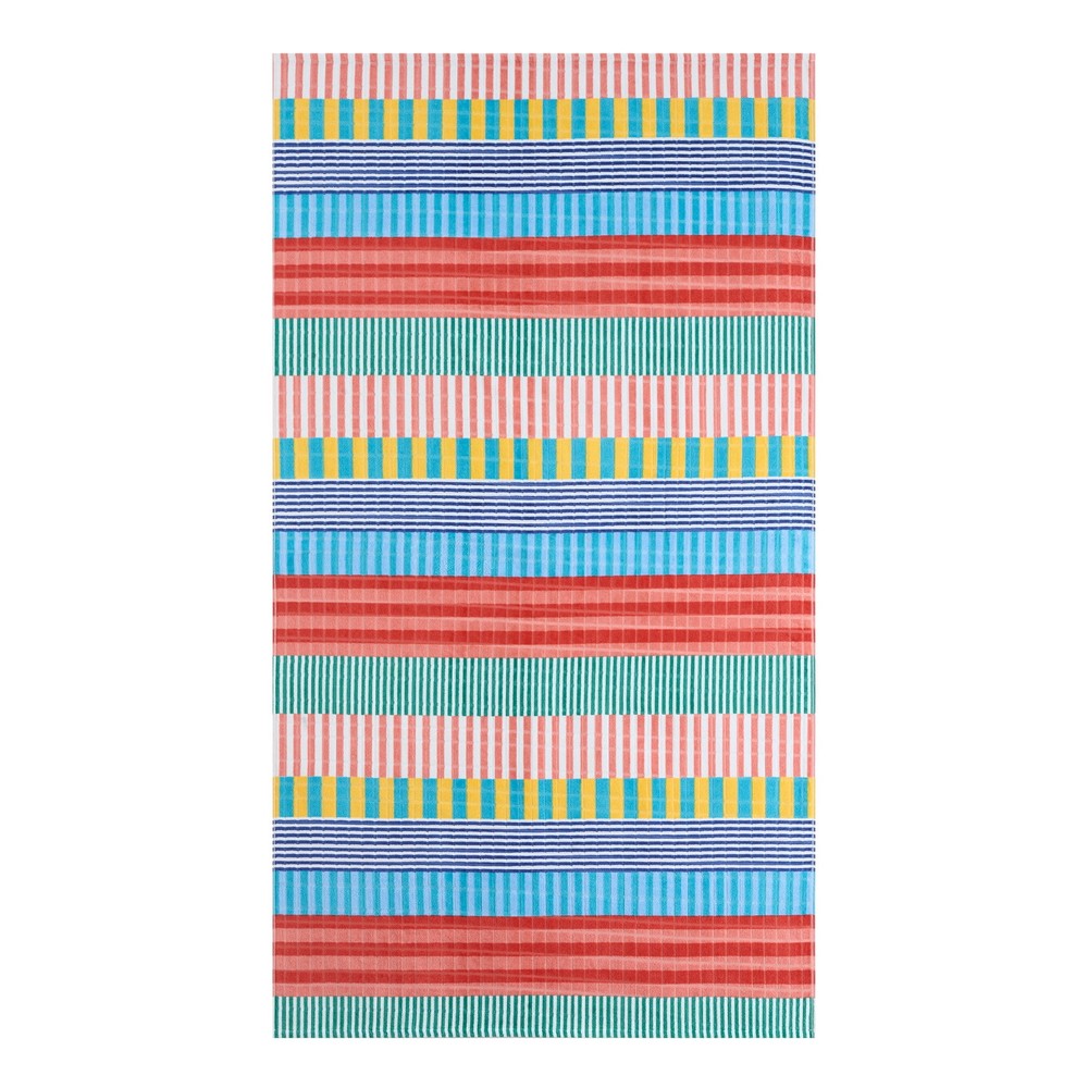 Pink Striped Cotton Beach Towel Summer Collection