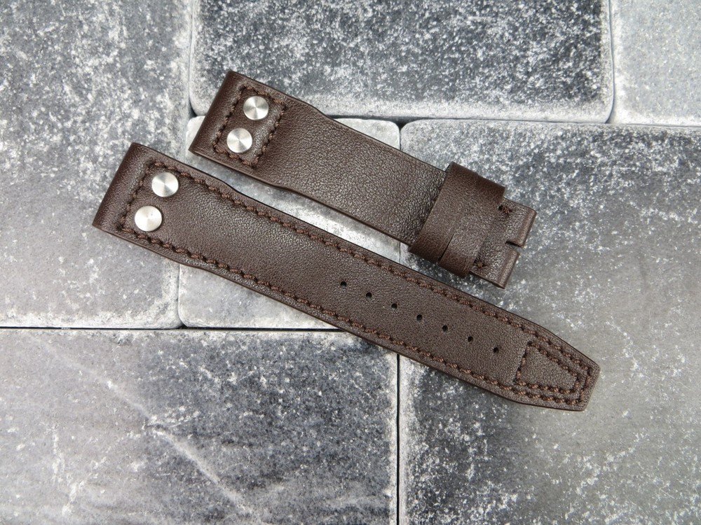 20mm Brown Calf Leather Strap Rivet Watch Band for IWC Pilot Portugieser BR