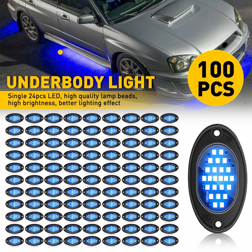 100Pod Blue LED Rock Light Underglow Neon Light Decor For ATV UTV Motorcycle Car