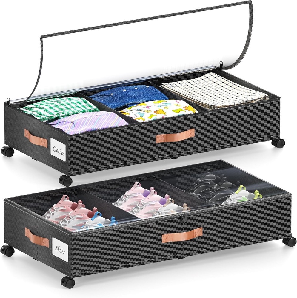 Under Bed Storage Containers with Wheels and Clear Lids 2-Pack