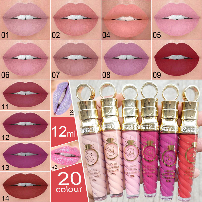 20-Color 12ML Chili Lip Gloss Set - Matte & Shimmer, Waterproof, Twist-Up Design