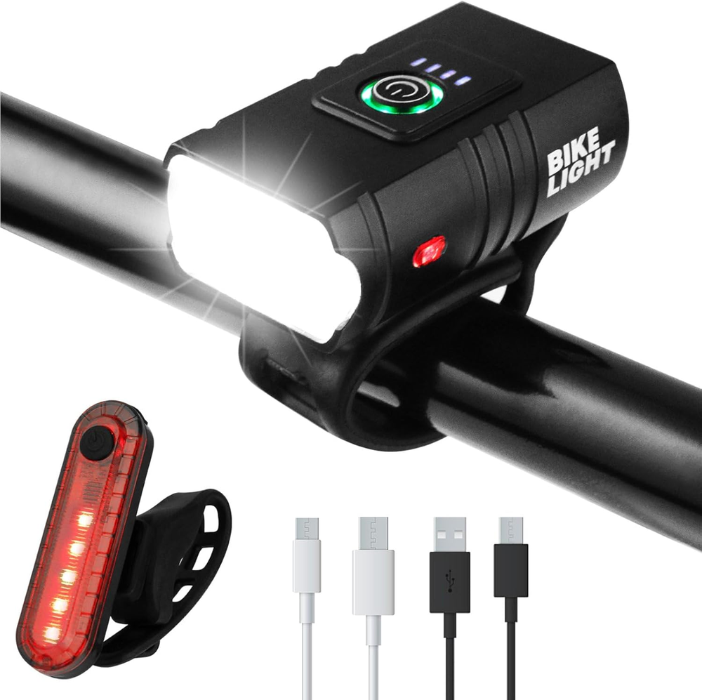 Bike Lights, USB Rechargeable Bike Light Set, Bicycle Headlight and Taillight, I