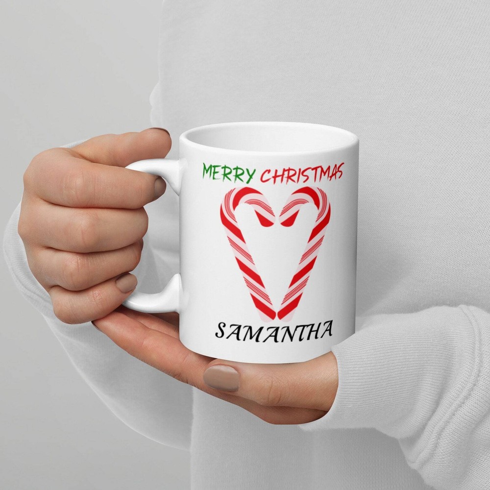 Custom Name Christmas Mug Personalized Candy Cane Coffee Cup