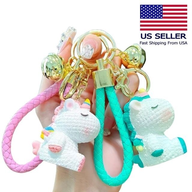 Cute Rainbow Unicorn Resin Keychain Crochet Handknit Motif 3D  Bag Charm Gift