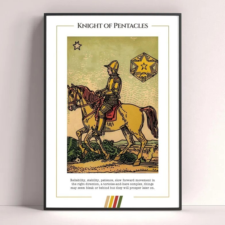 Knight of Pentacles Tarot Card Art Print for Witchy Decor and Gift