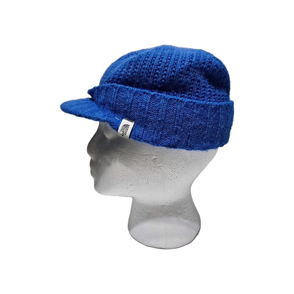 The North Face Y2K Blue Ribbed Knit Visor Brim Beanie One Size