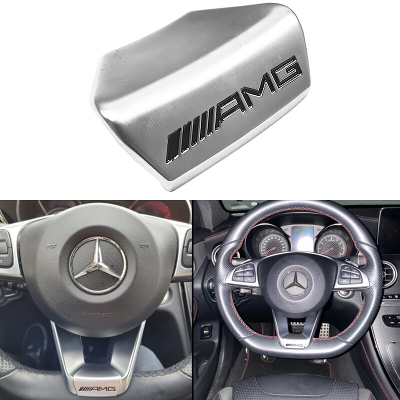 3D Chrome Badge for AMG Steering Wheel Emblem Squared Base GLC C43 C350E Sedan