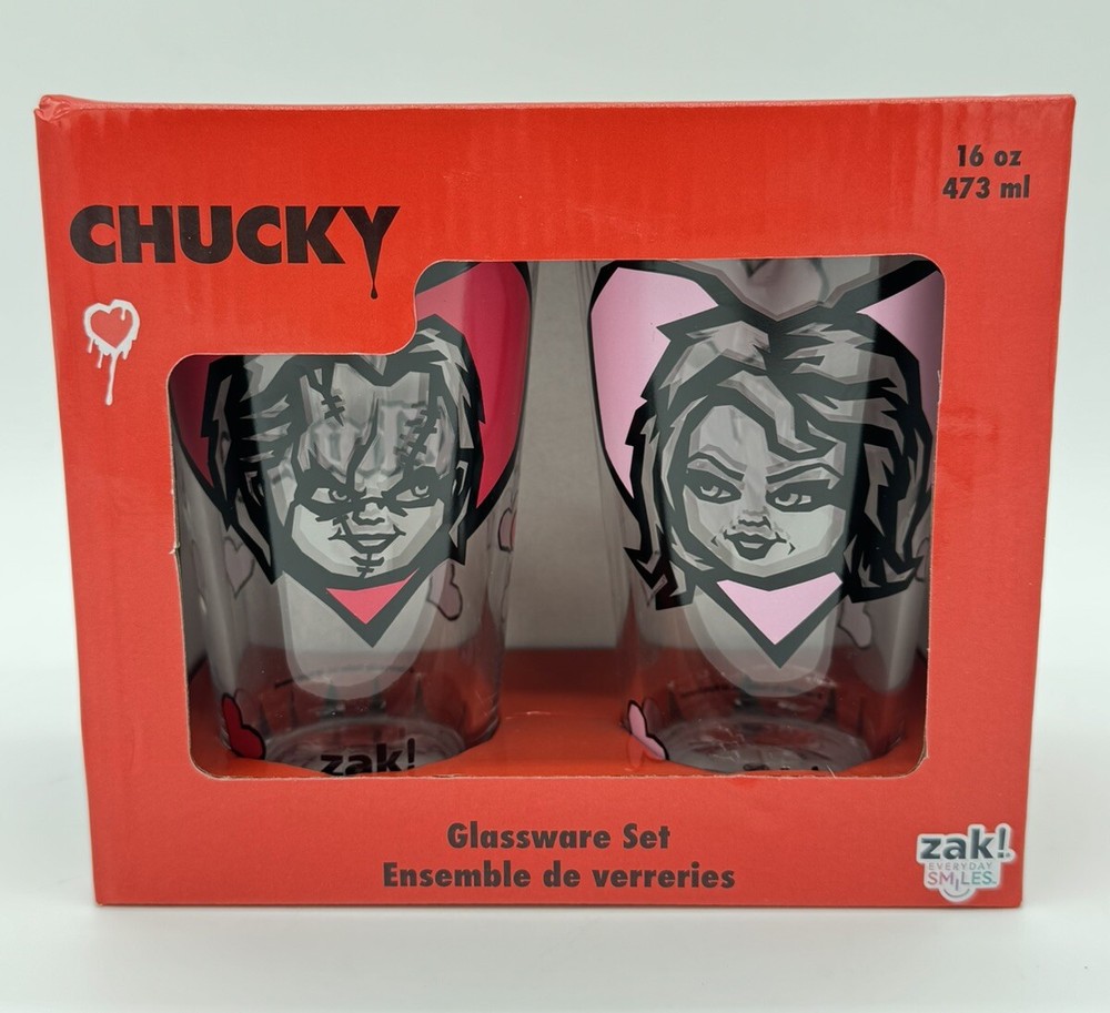 Chucky Valentines Day Gift Glassware Cups Set Of 2 Horror Classic Couples-image