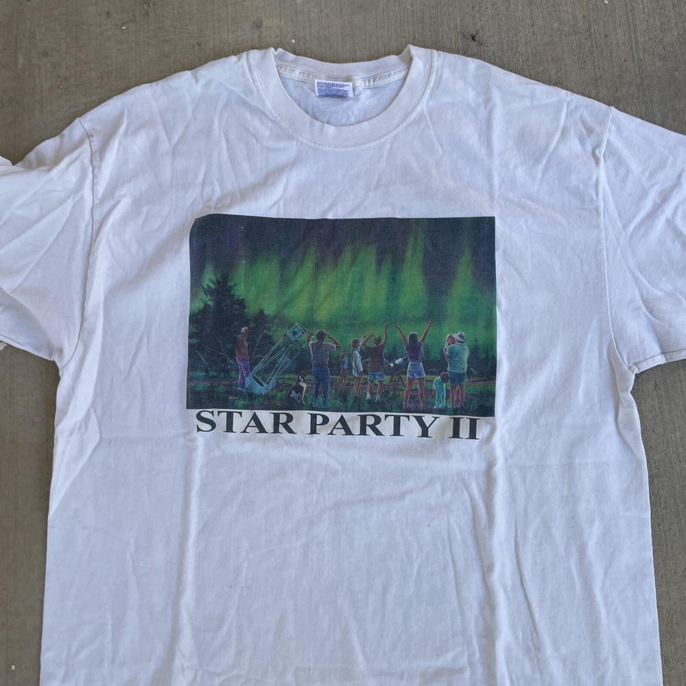 STAR PARTY II AURORA BOREALIS SHIRT SPACE STARGAZING WHITE XL Northern Lights