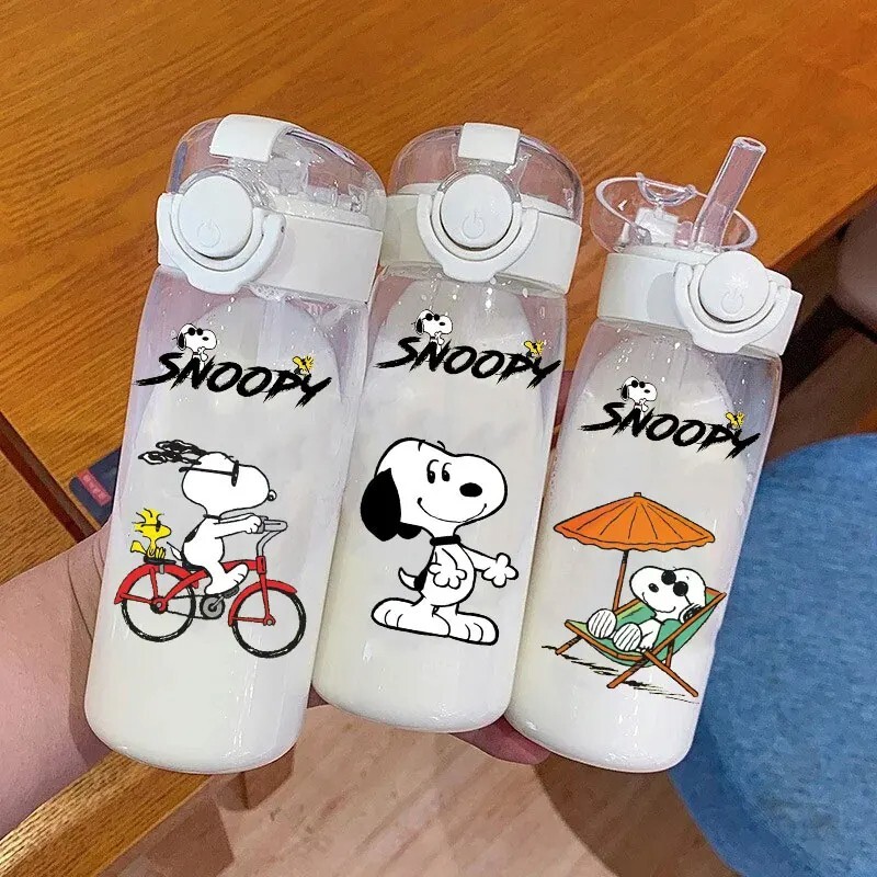 Snoopy 600ml 400ml Transparent Plastic Straw Bottle for Kids Students