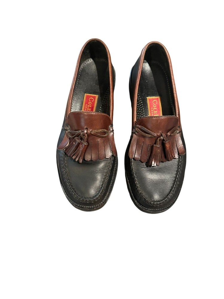 Vintage Cole Haan Country Mens Tassel Loafers Black Brown Leather 8.5 Medium