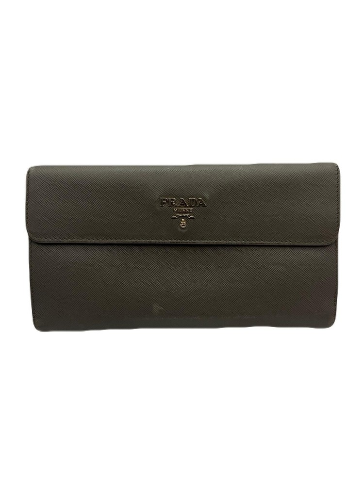 Prada Gray Leather Long Wallet Pre-Owned T523-1