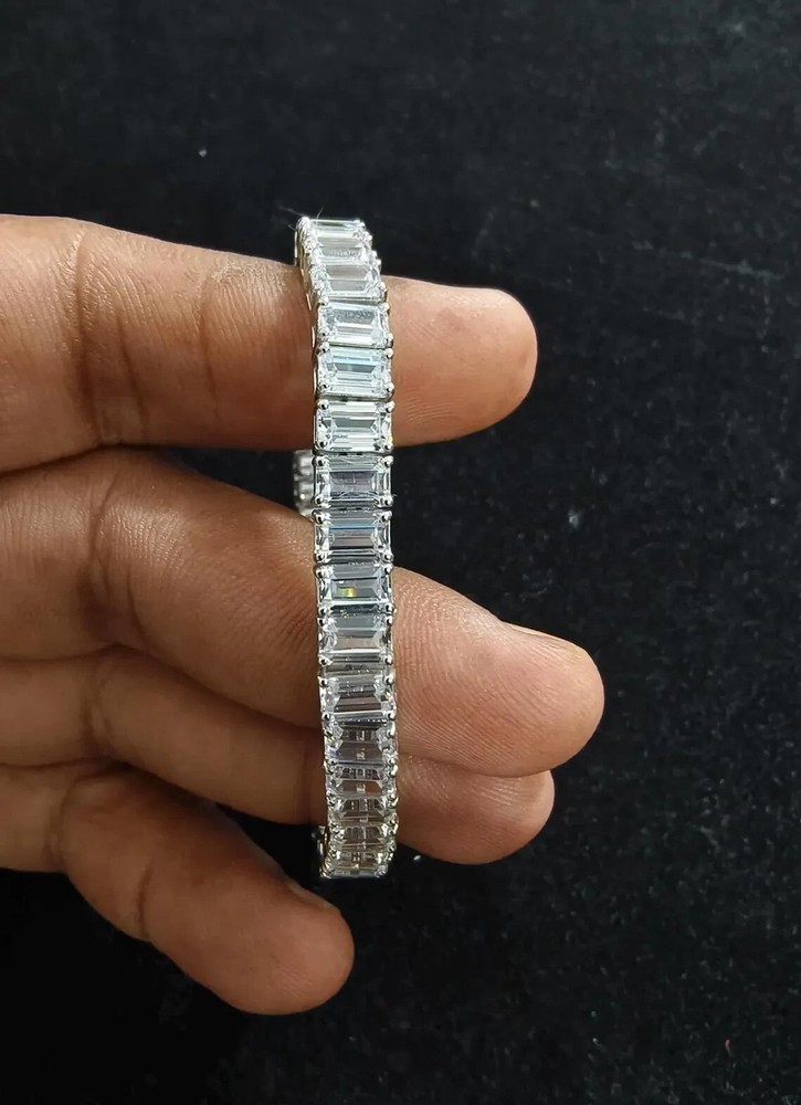 23Ct Emerald Cut 14K White Gold Over Lab Created Diamond Womens Tennis Bracelet