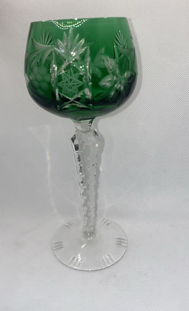 Nachtmann AJKA Bohemian Emerald Green HTF Cut Clear Crystal Wine Glass