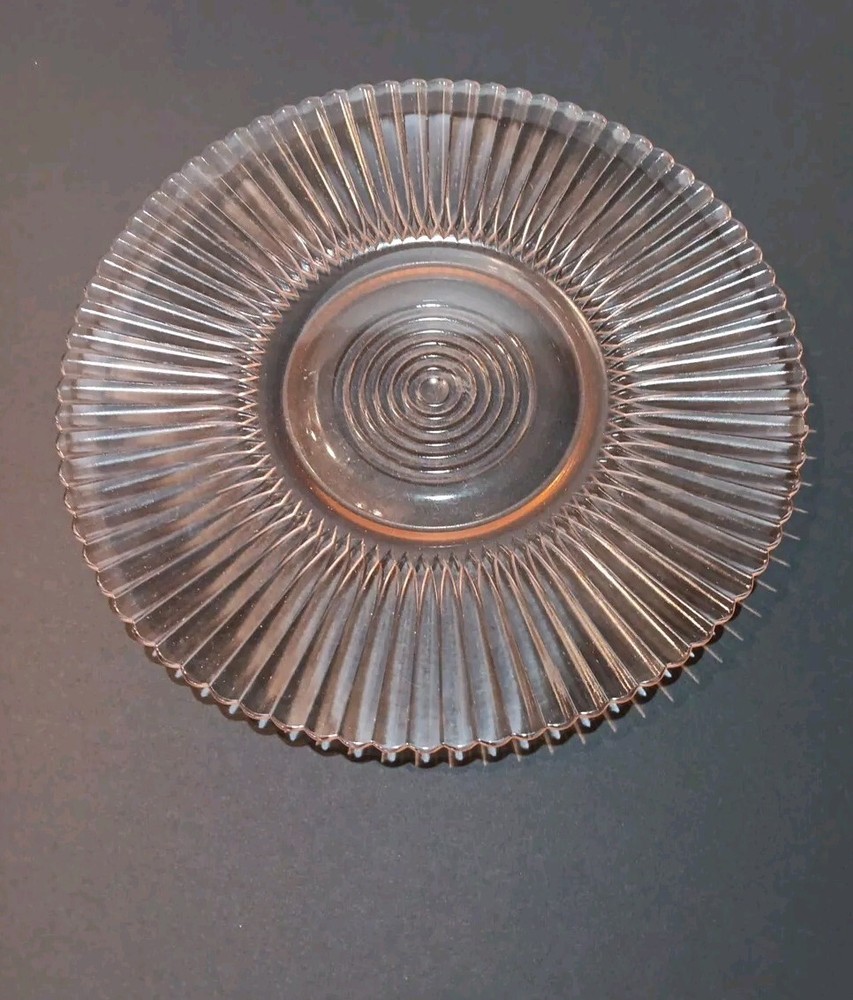 Anchor Hocking Pink Depression Glass Serving Plate Ribbed Vintage 10.5 