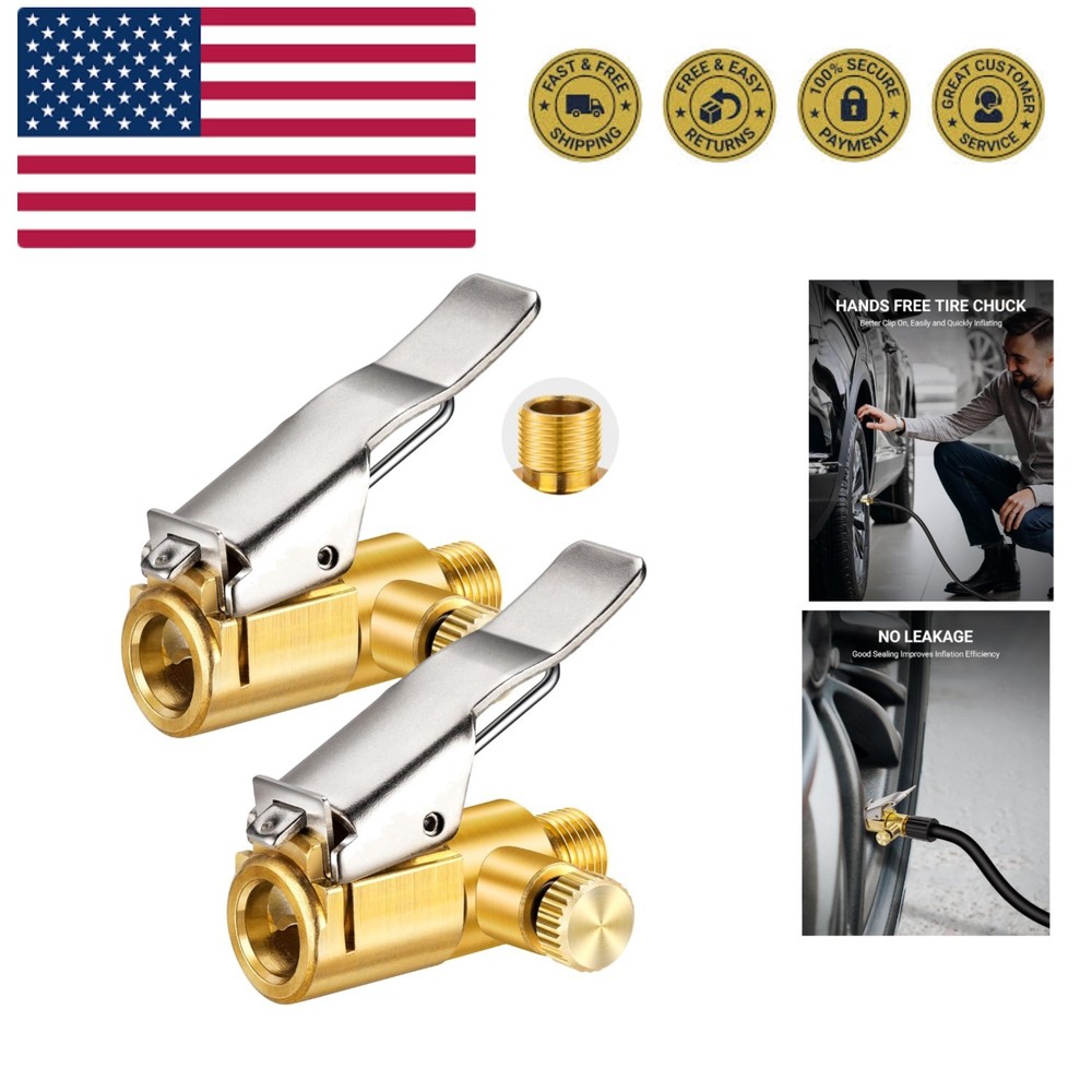 2-Pack Locking Tire Air Chuck, Brass Tire Inflator Hose Adapter w/Clip Adapte...