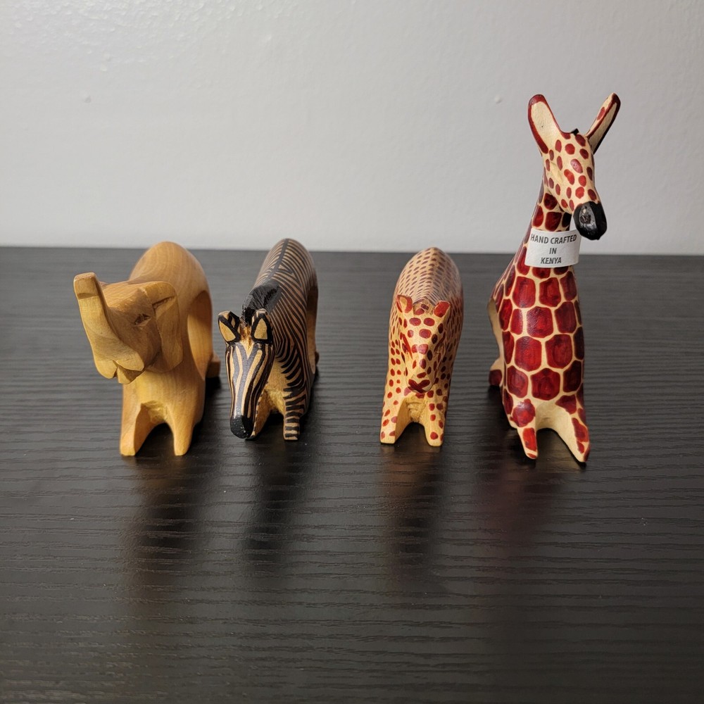 Wooden Napkin Holder Rings Hand Carved African Safari Set of 4