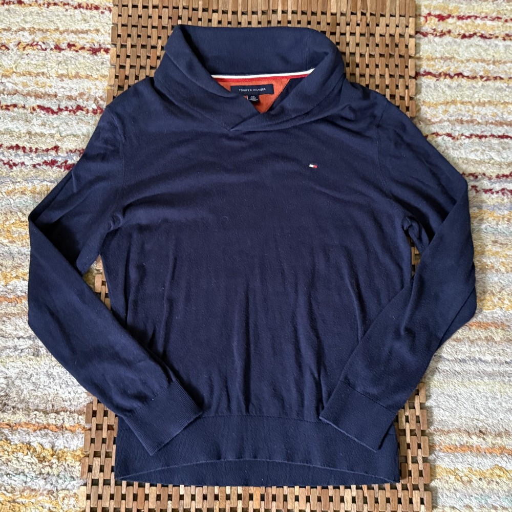 Tommy Hilfiger Shawl Collar Pullover Sweater Blue Men's Size Small S