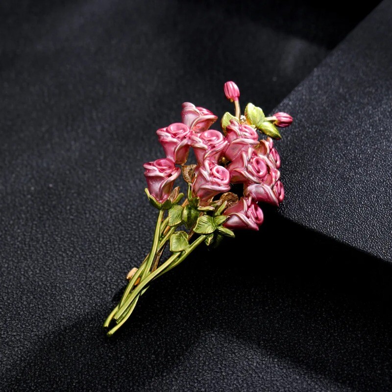 Creative French Vintage Pink Rose Brooch Enamel Delicate Pin Suits Accessories