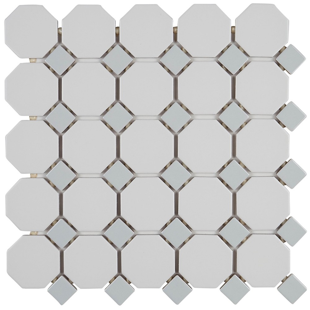 Daltile Octagon Dot 2x2 Matte White Ceramic Mosaic Tile for Wall and Floor 12x12