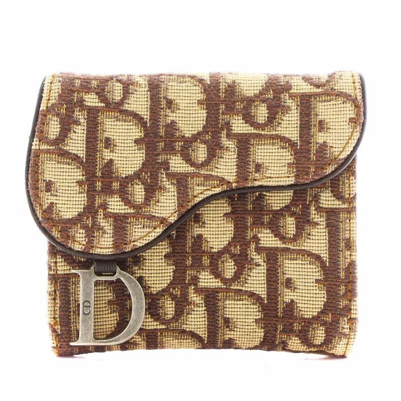 Dior Trotter Saddle Bifold Wallet with Coin Purse in Beige Brown for Women