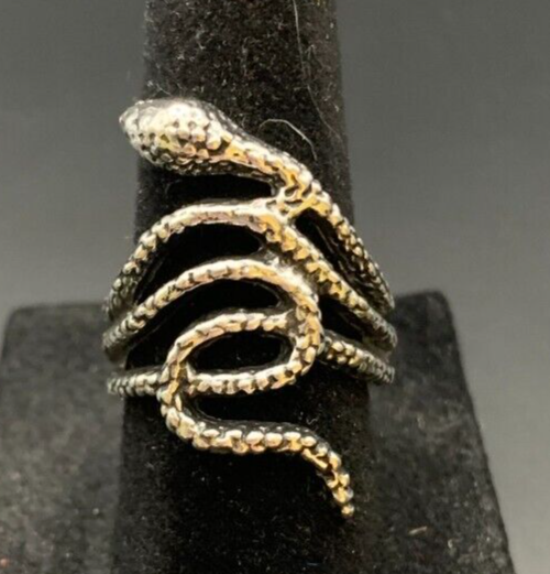Vintage Antique Silver Tone Snake Ring - Size 7