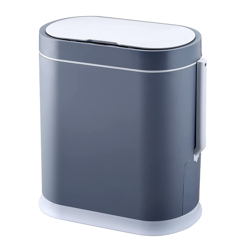 Bathroom Slim Plastic Trash Can with Toilet Brush 2.5 Gallon Waterproof Smart...