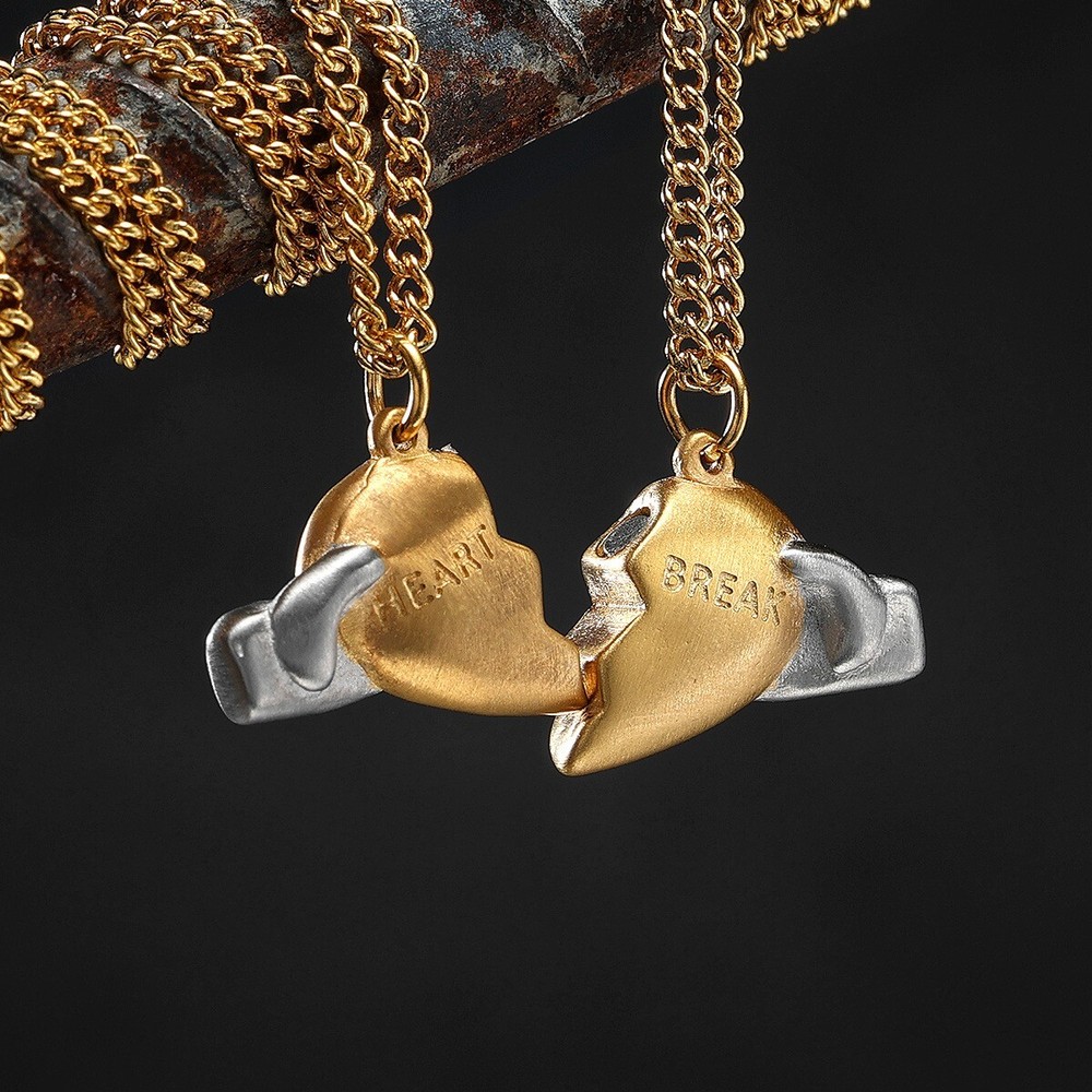 Heart Break Pendant Trendy Necklace Creative 316L Stainless Steel Chain Cool Hip