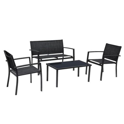 Black 4-Piece Textilene Fabric Patio Conversation Set for Outdoor Spaces