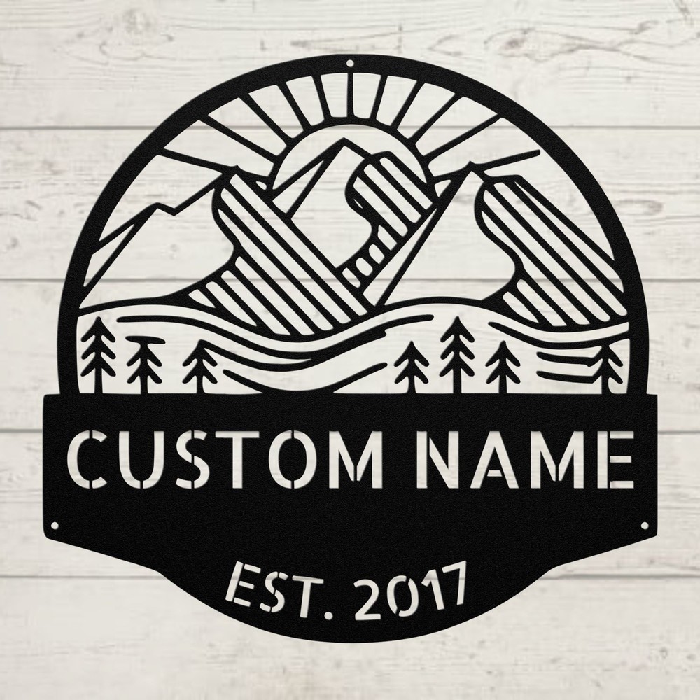 Personalized Mountain Metal Wall Art Sign Rustic Decor for Home, Cabin, or Lodge