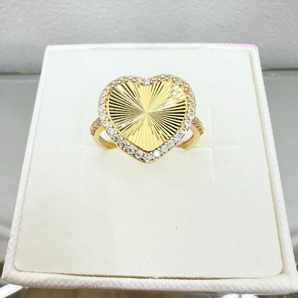 1037- NEW 14K REAL Yellow Gold Heart Ring Cz Stone Ring Sz 7 (W.G)